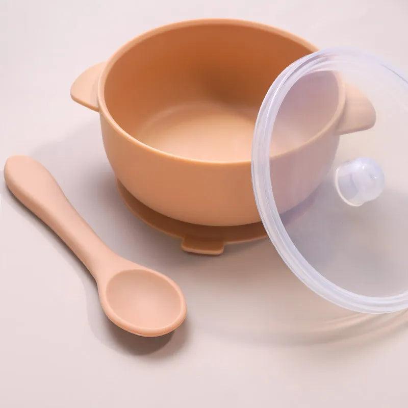 Silicone Essentials: Kid-Proof Non-Slip Bowl with Lid and Spoon - Petite Cove 