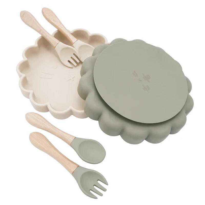 Silicone Essentials: Kid-Proof Nordic Bloom Non-Slip Dining Trio - Petite Cove 