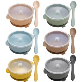 Silicone Essentials: Kid-Proof Non-Slip Bowl with Lid and Spoon - Petite Cove 