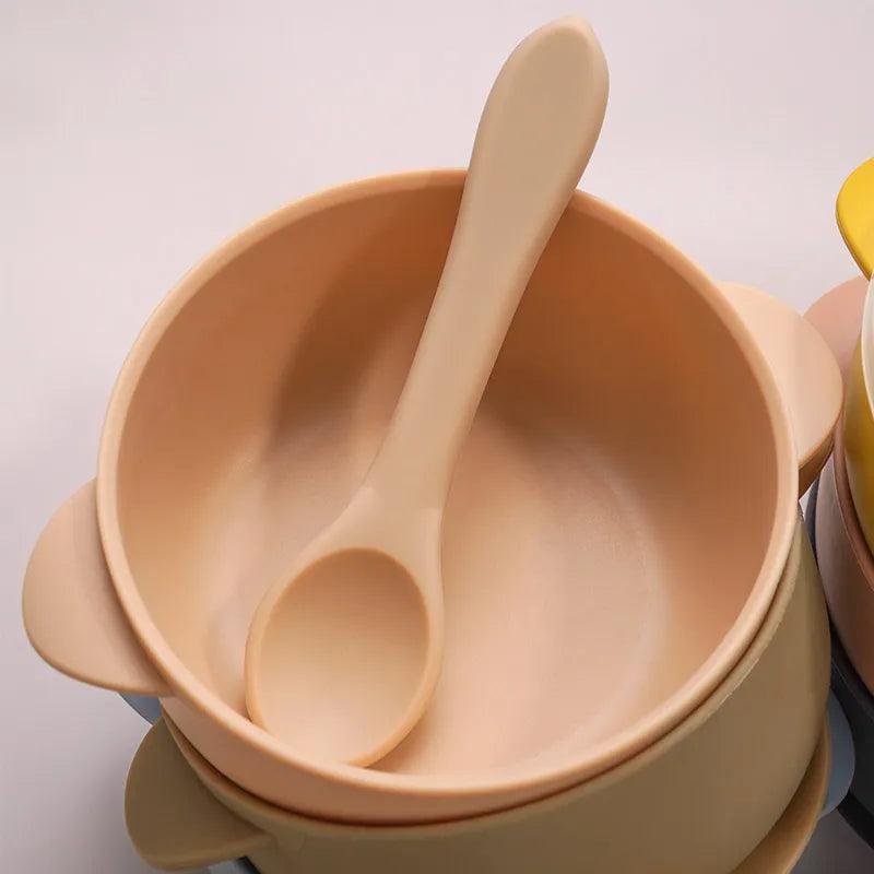 Silicone Essentials: Kid-Proof Non-Slip Bowl with Lid and Spoon - Petite Cove 