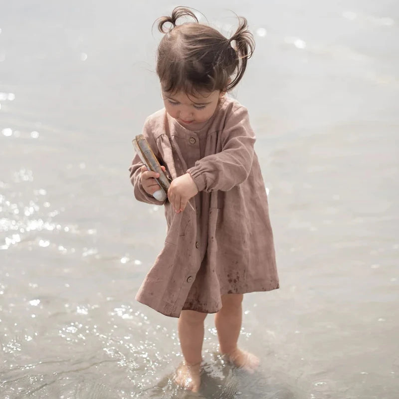 Rustic Linen Button-Down Dress - Petite Cove 