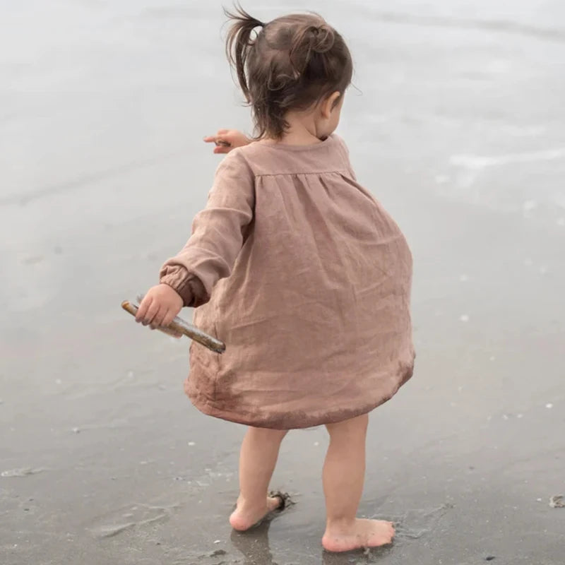 Rustic Linen Button-Down Dress - Petite Cove 