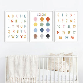 Boho-Chic Nursery Wall Art | 'Learning Fun': Alphabet, Numbers, Colors & Shapes Educational Canvas - Petite Cove 