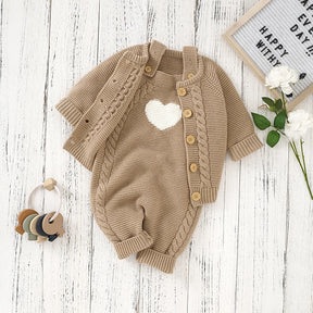 Petite Knit® 'Heart Accent Cable' Overalls & Cardigan Set - Petite Cove 