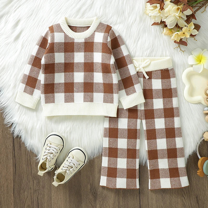 Petite Knit® Checkerboard Sweater & Trousers Set - Petite Cove 