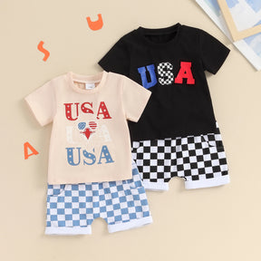 Patriot Playset - USA Tee & Checkered Shorts - Petite Cove 