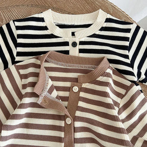 Striped Waffle Cotton Long Sleeve Romper - Petite Cove 