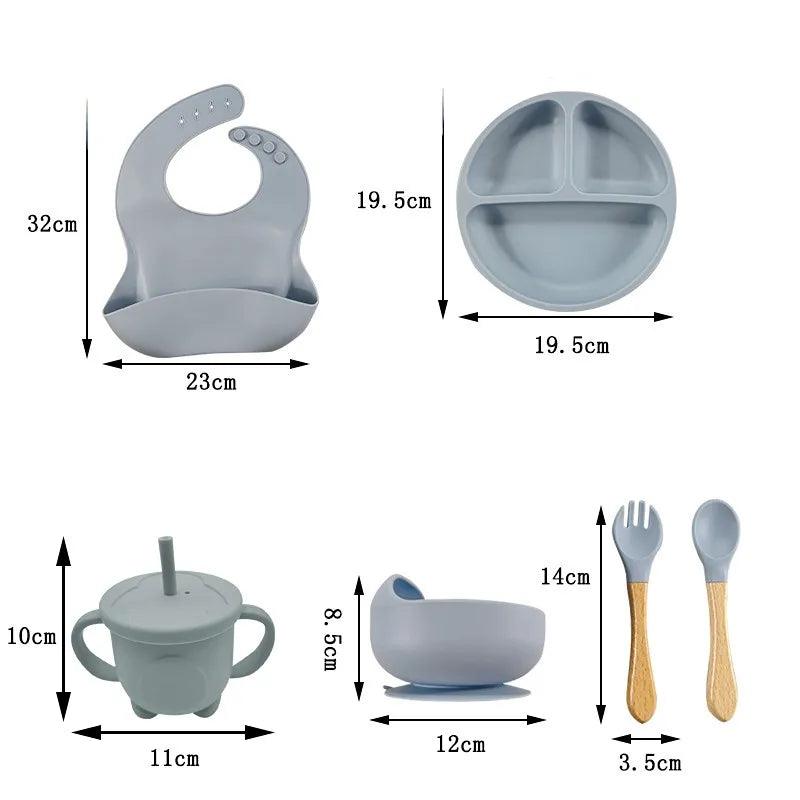 Silicone Essentials: Kid-Proof Baby Non-Slip 8-Piece Dining Set - Petite Cove 