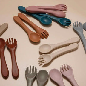 Silicone Essentials: Kid-Proof Training Spoon & Fork Duo - Petite Cove 