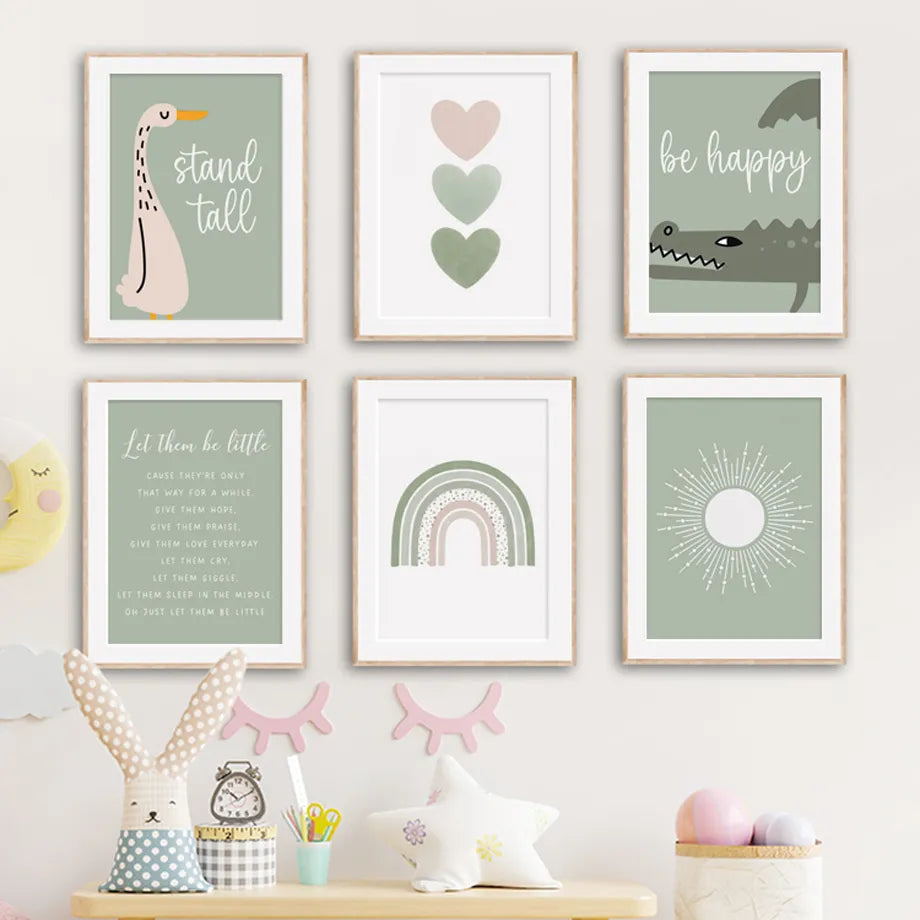 Boho-Chic Nursery Wall Art | 'Light Green Rainbow Meadow': Crocodile & Goose Canvas - Petite Cove 