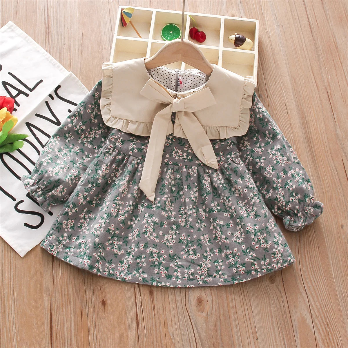 Meadow Floral Dress with Peter Pan Collar and Sash - Petite Cove 