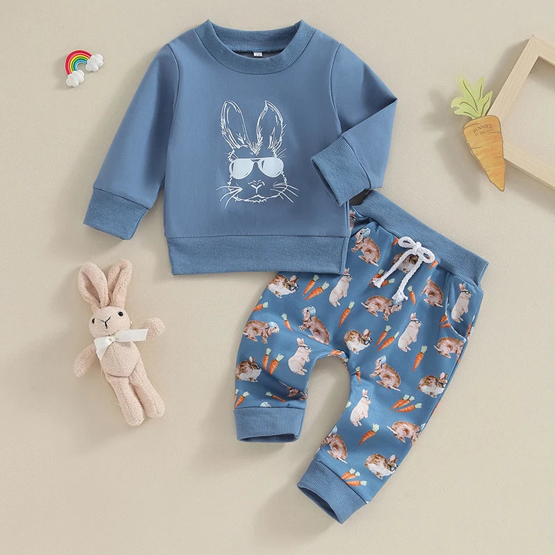 Kids Sunday Morning Jamie Cotton Sweatsuit Set - Pacific Blue/Coral Pink