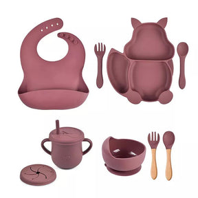 Silicone Essentials: Kid-Proof Baby Fox Non-Slip 9-Piece Dining Set - Petite Cove 