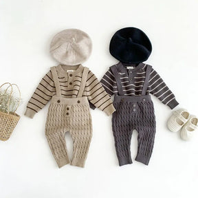 Petite Knit® Classic Stripes Sweater & Overalls Set - Petite Cove 