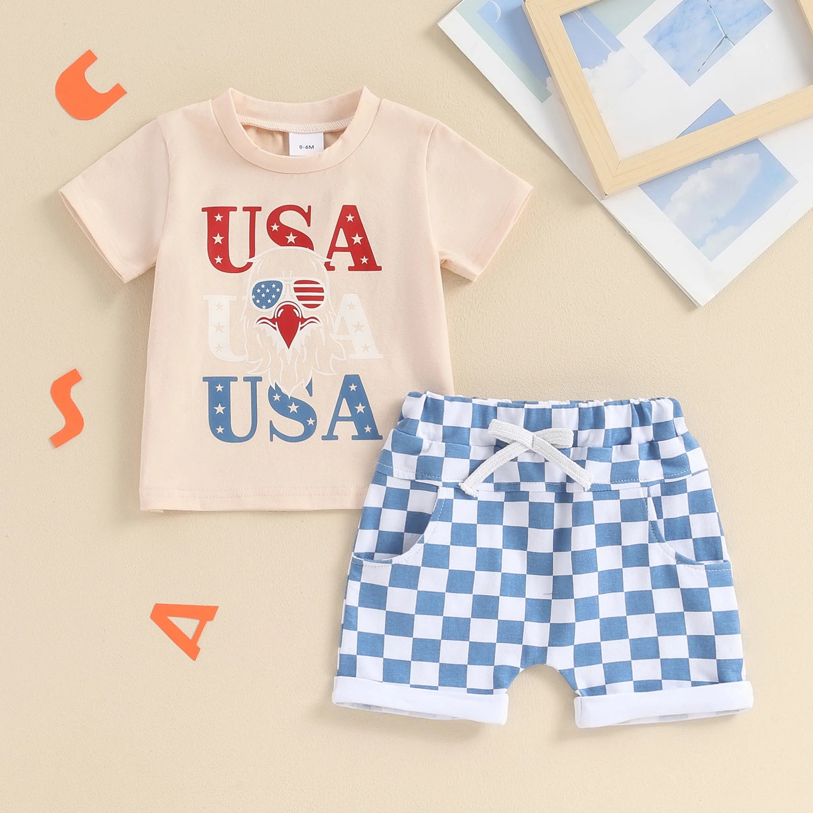 Patriot Playset - USA Tee & Checkered Shorts - Petite Cove 