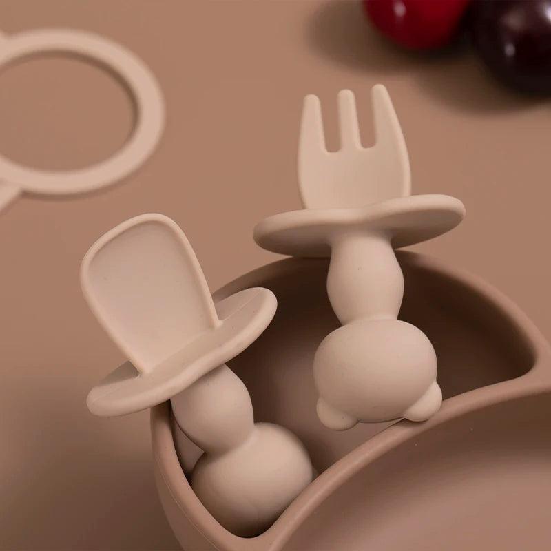 Silicone Essentials: Kid-Proof Panda Pals Mini Fork & Spoon Set - Petite Cove 