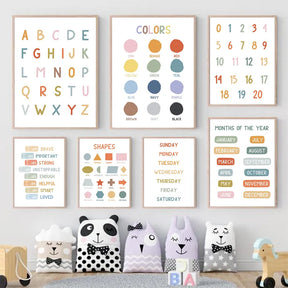 Boho-Chic Nursery Wall Art | 'Learning Fun': Alphabet, Numbers, Colors & Shapes Educational Canvas - Petite Cove 