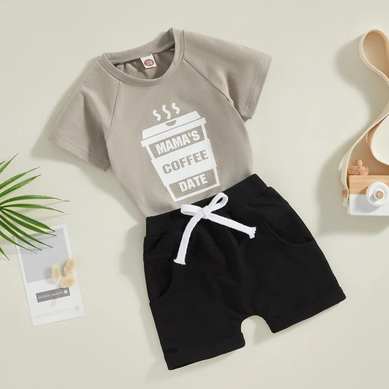 Mama's Coffee Date T-Shirt & Shorts Set - Petite Cove 