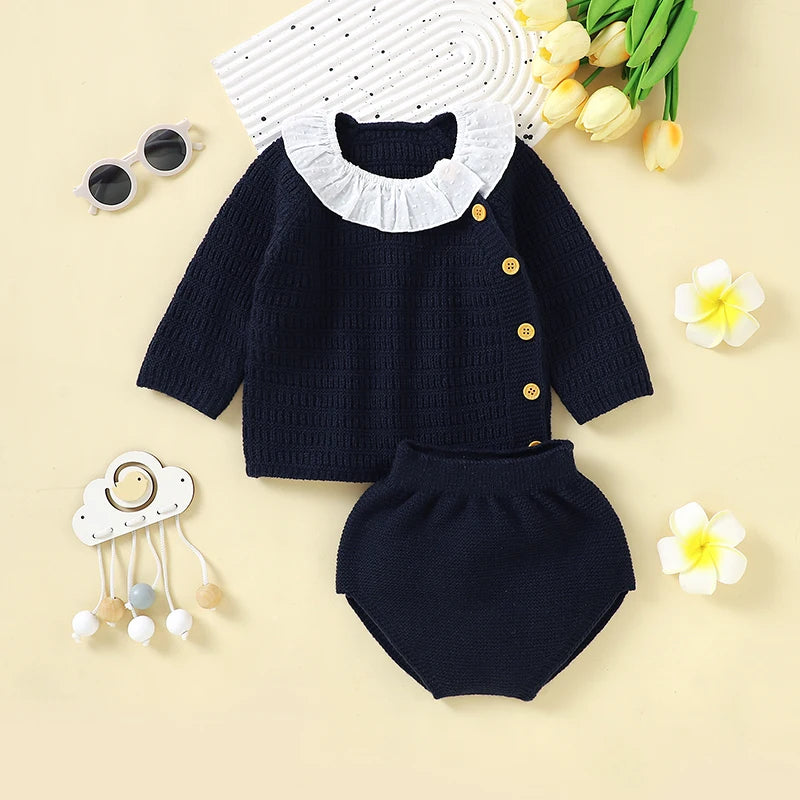 Petite Knit® Classic Collared Sweater & Shorts Set - Petite Cove 