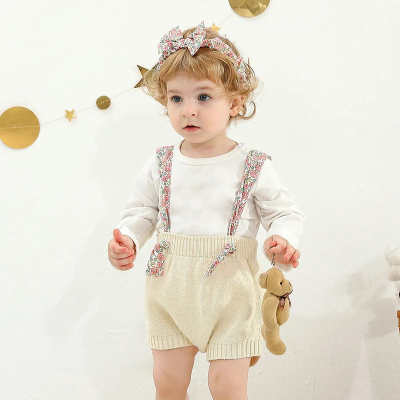 Petite Knit® Charm Suspender Shorts & Headband Set - Petite Cove 