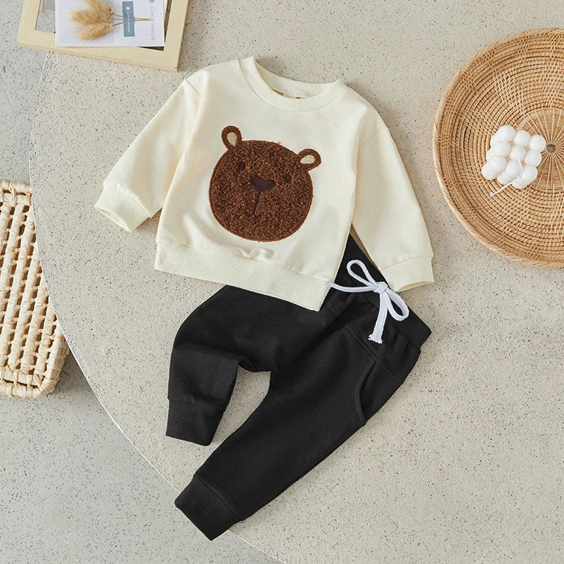 Cozy Bear Sweatsuit in Beige & Black - Petite Cove 