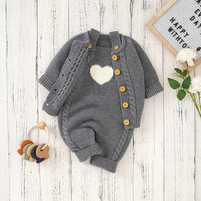 Petite Knit® 'Heart Accent Cable' Overalls & Cardigan Set - Petite Cove 