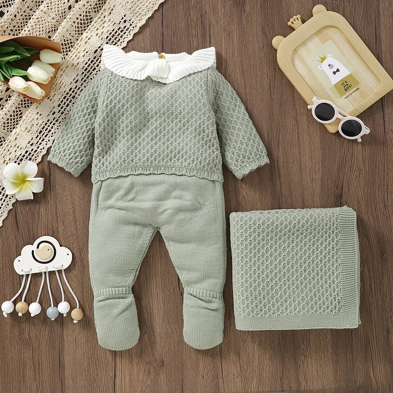 Petite Knit® Waffle Weave Romper & Blanket Set - Petite Cove 