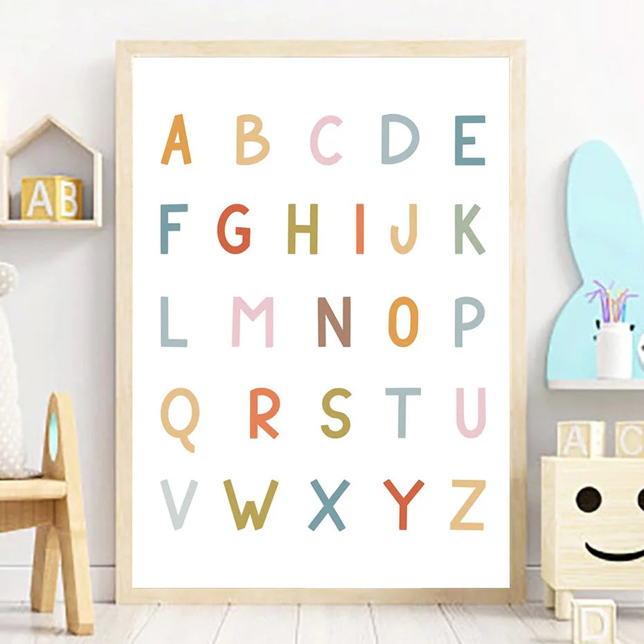 Boho-Chic Nursery Wall Art | 'Learning Fun': Alphabet, Numbers, Colors & Shapes Educational Canvas - Petite Cove 