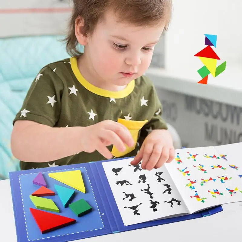 Jigsaw Magic Tangram: Magnetic Wooden Puzzle Book for Creative Kids - Petite Cove 