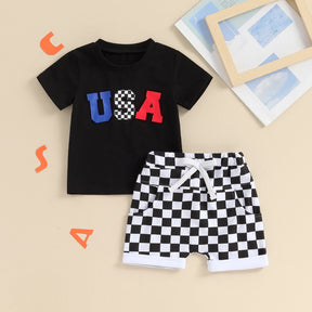 Patriot Playset - USA Tee & Checkered Shorts - Petite Cove 