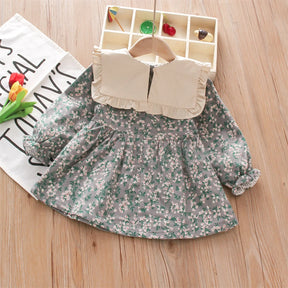 Meadow Floral Dress with Peter Pan Collar and Sash - Petite Cove 