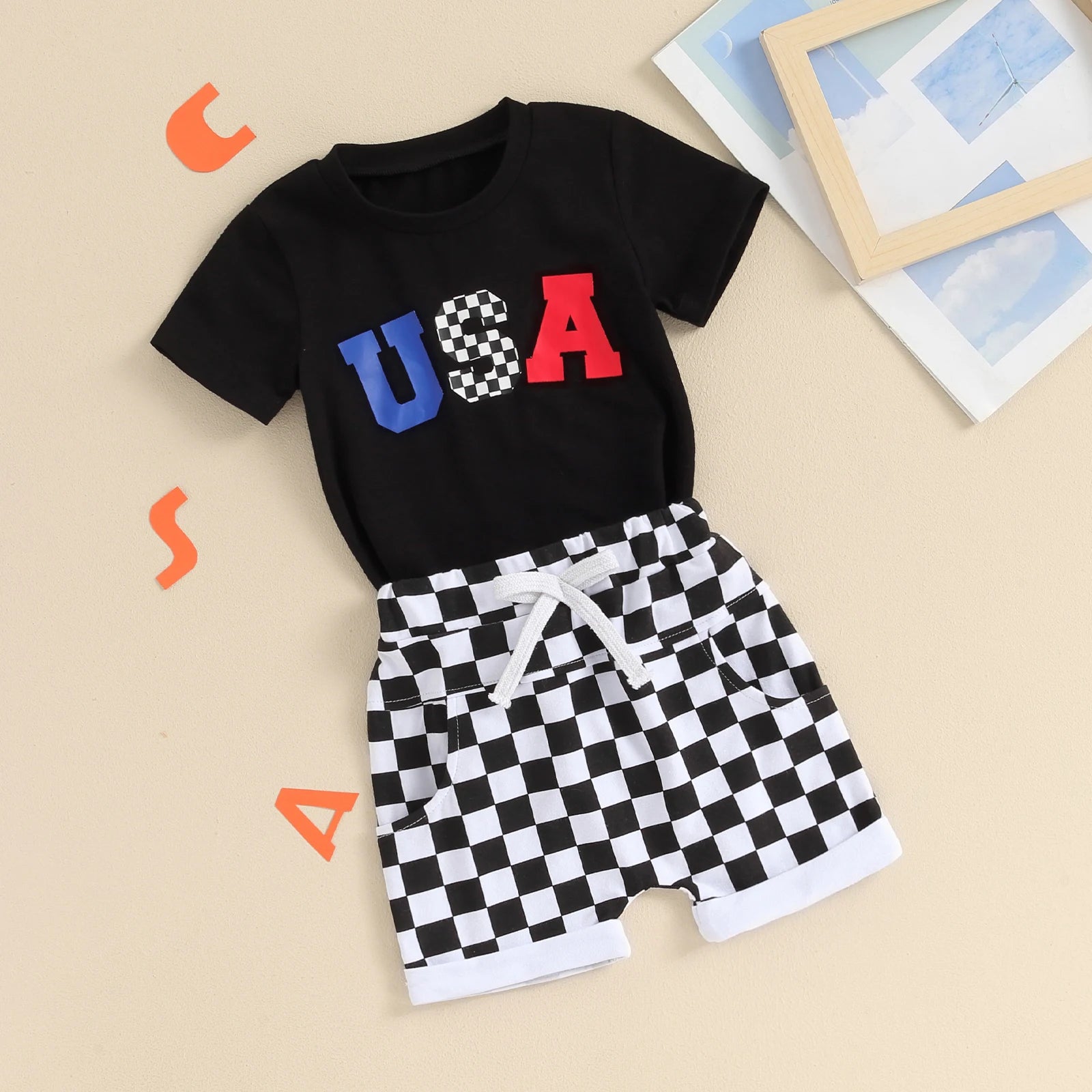 Patriot Playset - USA Tee & Checkered Shorts - Petite Cove 