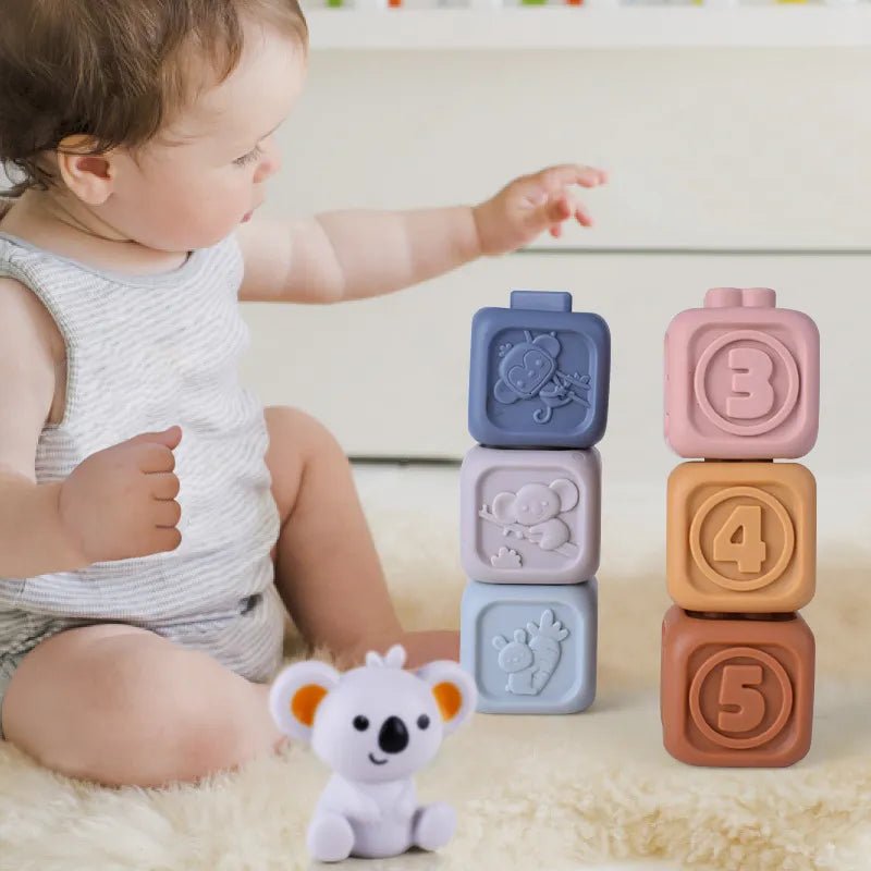 Montessori Soft Silicone Stacking & Teething Blocks - Petite Cove 