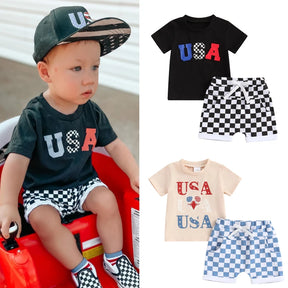 Patriot Playset - USA Tee & Checkered Shorts - Petite Cove 