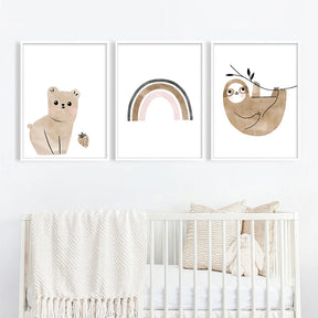 Boho-Chic Nursery Wall Art | Safari Sunrise: Animal & Rainbow Watercolor Prints - Petite Cove 