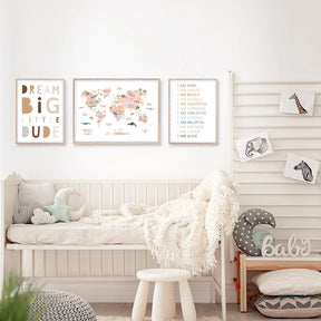 Boho-Chic Nursery Wall Art | 'Little Explorer': World Map & Animal Canvas - Petite Cove 