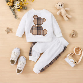 Bear & Plaid Cozy Sweatshirt and Pants Set - Petite Cove 