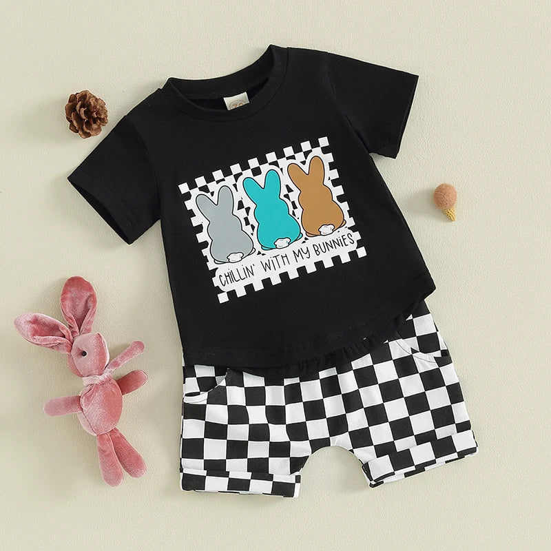 Bunny Pals Checkered T-Shirt & Shorts Set - Petite Cove 