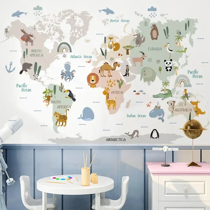 Cartoon Animals World Map - Petite Cove 