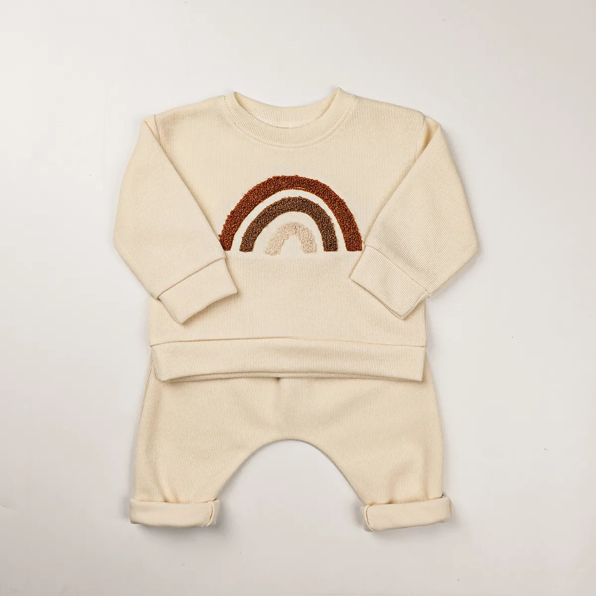 Boho-Chic Rainbow Sweatsuit in Beige - Petite Cove 