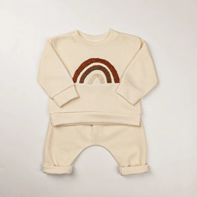 Boho-Chic Rainbow Sweatsuit in Beige - Petite Cove 