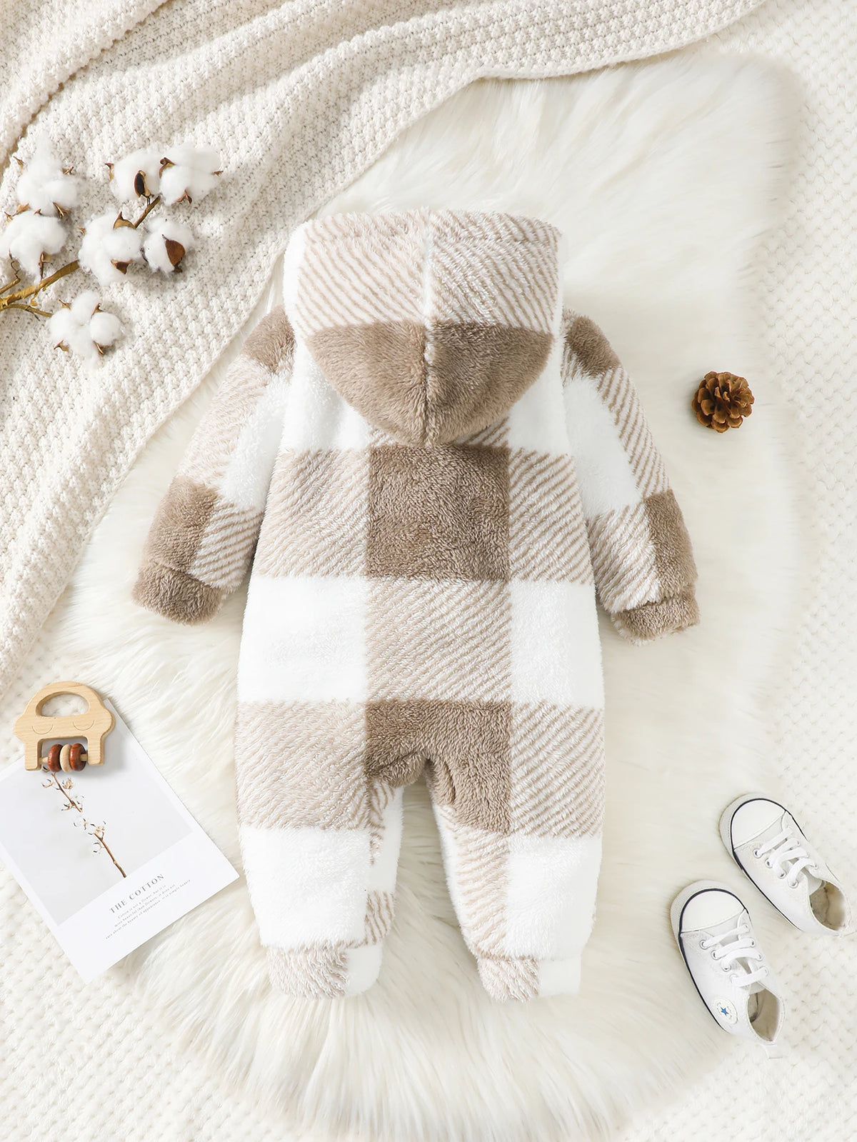 Little Checkers Plush Hoodie Romper - Petite Cove 