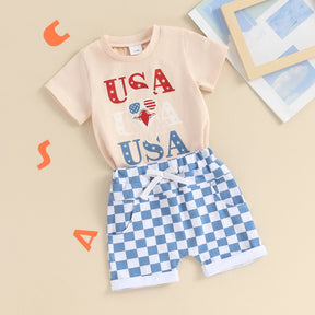 Patriot Playset - USA Tee & Checkered Shorts - Petite Cove 