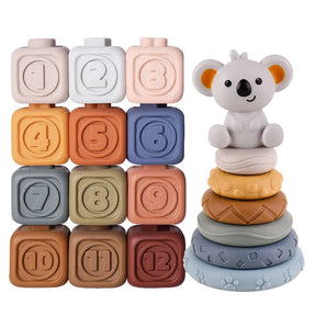 Montessori Soft Silicone Stacking & Teething Blocks - Petite Cove 