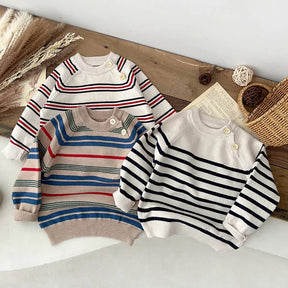 Striped Button-Up Knit Sweater - Petite Cove 