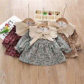 Meadow Floral Dress with Peter Pan Collar and Sash - Petite Cove 