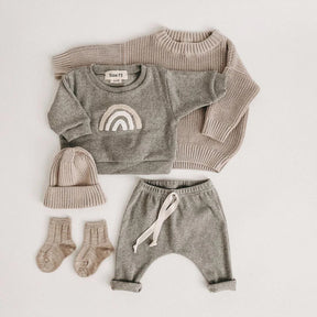 Boho-Chic Rainbow Sweatsuit in Grey - Petite Cove 