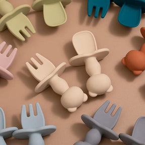 Silicone Essentials: Kid-Proof Panda Pals Mini Fork & Spoon Set - Petite Cove 