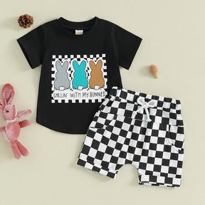 Bunny Pals Checkered T-Shirt & Shorts Set - Petite Cove 