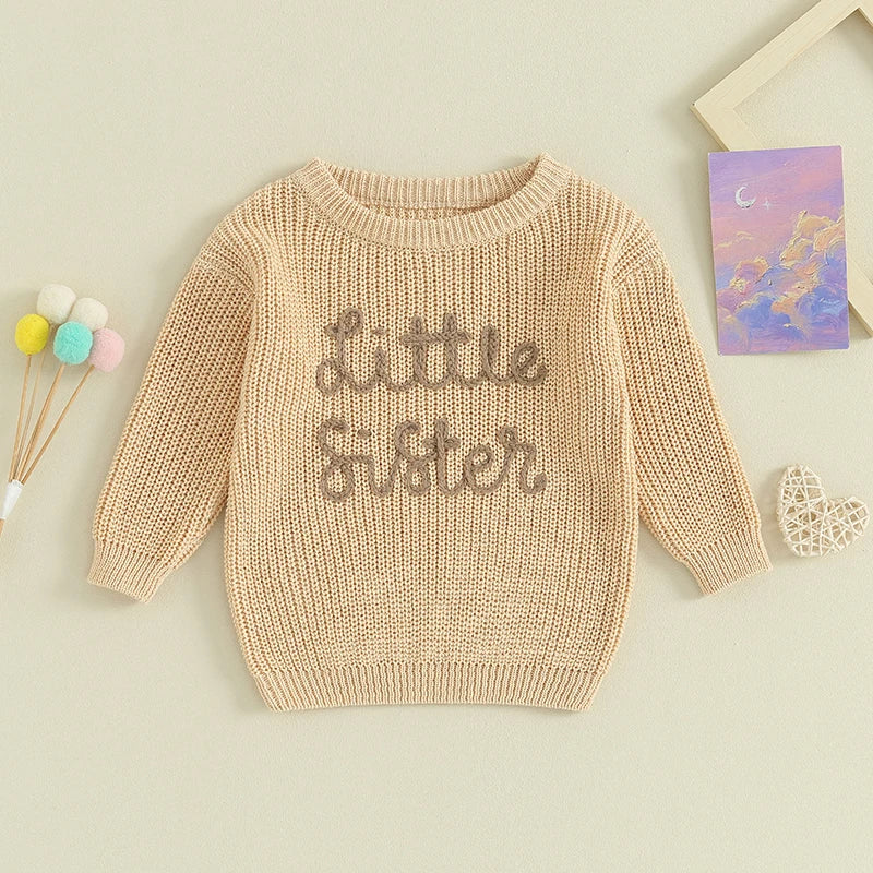 Little Sister Knit Embroidered Sweater - Petite Cove 